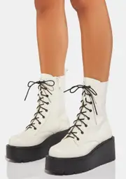 [Koi Footwear] White Talos Platform Combat Boots