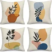 Sanwarm Throw Pillow Covers Home Decor Set of 4 Pillow Cases Decorative 18 x 18 Inches Outdoor Cushion Couch Sofa Pillowcases Botanical Plant Natural Autumn Boho