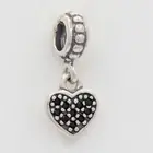 NEW AUTHENTIC PANDORA CHARM BLACK PAVE HEART DANGLE 791023NCK W SUEDE POUCH