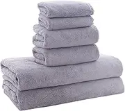 MOONQUEEN Ultra Soft Towel Set - Quick Drying - 2 Bath Towels 2 Hand Towels 2 Washcloths - Microfiber Coral Velvet Highly Absorbent Towel for Bath Fitness, Bathroom, Sports, Yoga, Travel-Grey 6 Pcs