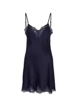 NK Imode Morgan Lace-trimmed Silk Chemise - Navy M (UK12 / M)