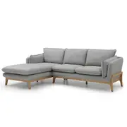 Modern Furniture BRONTE 3 Seater Sofa with Left Chaise - Light Grey & Oak