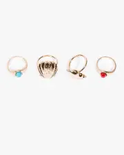 Gold Large Sea Charm 3 Pack Ring