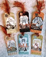 Fall Autumn Owl (6) Gift Hang Tags~Collage Ephemera Junk Journals Scrapbook~#70R
