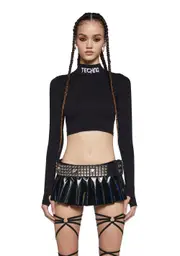 [Club Exx] Techno Snob Mock Neck Top - Black