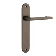 Iver Baltimore Return Door Lever Handle on Oval Backplate Signature Brass