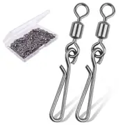 100Pcs Fishing Rolling Barrel Swivel with Hanging Snap Stainless Steel Quick ...