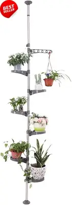 7-Tier Indoor Plant Tension Pole Rack Expandable Metal Corner Shelf