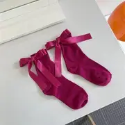Ribbon Back Plain Socks Raspberry Red - One Size