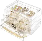 Weiai Acrylic Jewelry Box, 72 Grids Clear Jewelry Organizer with Adjustable Dividers, Large Capacity Earring Ring Gift Boxes