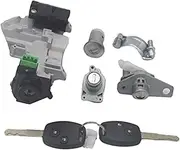 AL036 Complete Lock Set Ignition Switch Door Lock Barrel Trans 2 Keys with 46 CHIP, for Civic, 06-08 Car Lock Cylinder(Black Complete Set)
