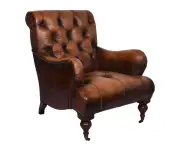 GROSVENOR ANTIQUE TOP GRAIN LEATHER ARMCHAIR/CLUB CHAIR /LOUNGE CHAIR IN CARAMEL