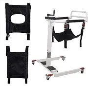 Medical Patient Lift Steel Transport Wheelchair for Inside Shower, Portable Elderly Disabled Full Body Transfer Lifter w/Padded Seat, Bedside Commode Lift Seat for Nursing Paralyzed Elderly Transport
