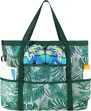 [DOFOWORK] Beach Bags for Women - Extra Large Mesh Beach Bag with 9 Pockets, Lightweight Tote Bag for Family Vacation