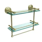 Allied Brass Bathroom Shelf 16"Lx12"Hx5"W w/2-Tier and Towel Bar in Satin Brass