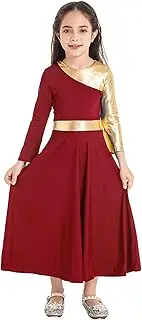 [Sxiwei] Girls Metallic Gold Praise Dance Dress Liturgical Dancewear Loose Full Length Worship Costume Church Robe
