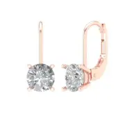 2.1ct Round Cut Lever back Drop Dangle Designer Earrings 14k Rose Solid Gold