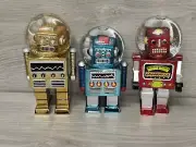 3x Robot Snow Globes Gold, Red, Blue - Head Snow Globe Gold Silver Glitter Snow!