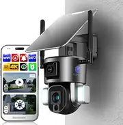 WiFi Security Camera Solar Dual Lens Video Recording 24/7 Ultra HD 4K PTZ Lens Rotation Home Day Time Monitoring