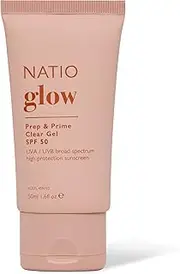 Natio Australia Glow Prep & Prime Clear Gel SPF 50 - Zero White-Cast, Waterless Sunscreen - UVA/UVB Protection - Infused with Vitamin E, Vegan Friendly, Fragrance Free & Made in Australia