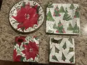 Caspari 3-Ply Napkins Plates Tree Top Christmas Tradition Pearl Brushstroke