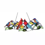 27" Cardinal Bird Stained Glass Window Hanging Panel Suncatcher