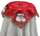 Tablecloth 52” Square Embroidered Snowman Snowflake Poinsettia Winter Table Topp