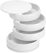 [SZHENGSHAN] 4-Layer Round Travel Jewelry Storage Box with Lid,4-Layer Round Travel Jewelry Organizer with Lid,4-Layer Round Travel Jewelry Box with Lid,4-Layer Round Rotatable Jewelry Storage Box with Lid,White