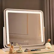 Simplus Vanity Makeup Mirror with LED Lights Stand Tabletop Mirrors, Smart Touch Control Screen, Stable Base White, 60x52cm