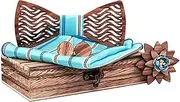 [GerRit] Men's Bow Tie Wooden Handmade Bow Tie Men's Wooden Bow Tie Cufflinks Set for Party, Business