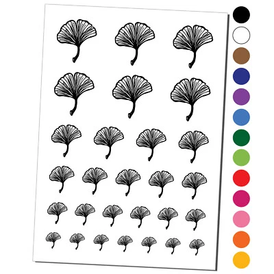 Hand Drawn Ginkgo Leaf Doodle Temporary Tattoo Water Resistant Set