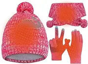 Hat And Scarf Sets | Knit Warm Beanie Hat Scarf and Gloves Set,Kids Thick Hat Scarf and Snow Gloves Set for Boys Girls Pouxa