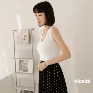 niceioi 法式慵懶風雙V寬肩針織背心 (共3色) 女裝 現貨 快速出貨