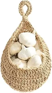 Crandek Boho Jute Hanging Basket - Wicker Hanging Fruit Basket for Fresh Produce Storage, Vegetable Keeper for Potato, Onion Garlic, Plant Holder - Handmade Kitchen Pantry Organizer (Small 6×10)