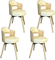 Set of 4 Beige Leather Swivel Dining Chairs for Dining Room Lounge Office and Dressing Table Ergonomic Design