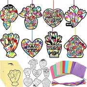 Eersida 32 Pcs Suncatchers Paper Craft Set DIY Shaped Stained Glass Tissue Paper Kits Bulk for Window Classroom Activities Art Party Decorations Gift(Mothers Day)