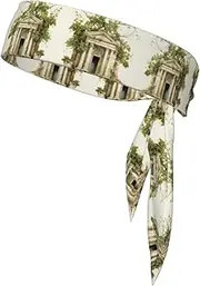 [YANYU] Antique Building With Roman Olive Branch And Greek Print Sports Head Tie Sweat Wicking Head Tie Quick Dry Adjustable For Men And Women