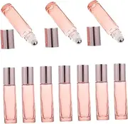 LOORGVEL 10Pcs Refillable Roller Bottles for Essential Oils Pink Frosted Cosmetic Bottles for Storing Perfume and Aromatherapy Oils