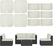ClawsCover 10Pack Outdoor Seat and Back Cushions Replacement Covers Fit for 5 Pieces 4-Seater Wicker Rattan Furniture Patio Conversation Set Sectional Couch Chair,Cream-Include Cover Only
