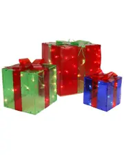 Northlight Set of 3 Lighted Red Green and Blue Gift Box Outdoor Christmas Decoration