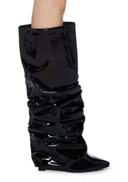 [AZALEA WANG] Sif Latex Wedge Boots- Black