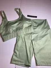 Catherine Malandrino Women's Size Large Green 2pc Shorts Bralette Workout Set