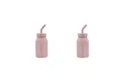 2x Melii Luxe Silicone Water Bottle w Drinking Straw Beverage Container Pink