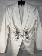White House Black Market - White Editor Embellished Blazer-Button Closure-Sz 4