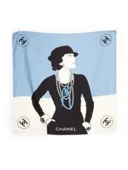 Vintage Coco Chanel Print Silk Scarf