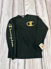 champion Men Black Long Sleeve Size Medium NWT Gold Logo T Shirt (Ts)