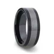 Thorsten ENDAST Ceramic Inlay Black Tungsten Wedding Band With Flat Brushed Edge