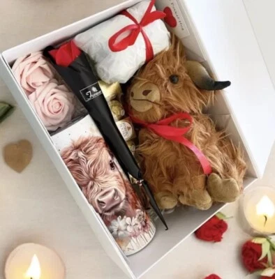 Highland Cow Gift Box Hamper With Teddy & Tumbler LOVE