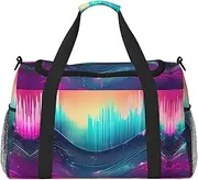 [GaxfjRu] Cool Music Sound Wave Print Travel Bag Weekender Bag Gym Bag Overnight Bags Travel Essentials for Women Men Shoulder Bag, Black, One Size