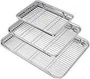 Wildone Baking Sheet with Cooling Rack Set, Set of 6 (3 Sheets + 3 Racks), Stainless Steel Cookie Sheet Baking Pan with Cooling Rack, Non Toxic & Heavy Duty & Easy Clean 16 * 12 * 9 Silver